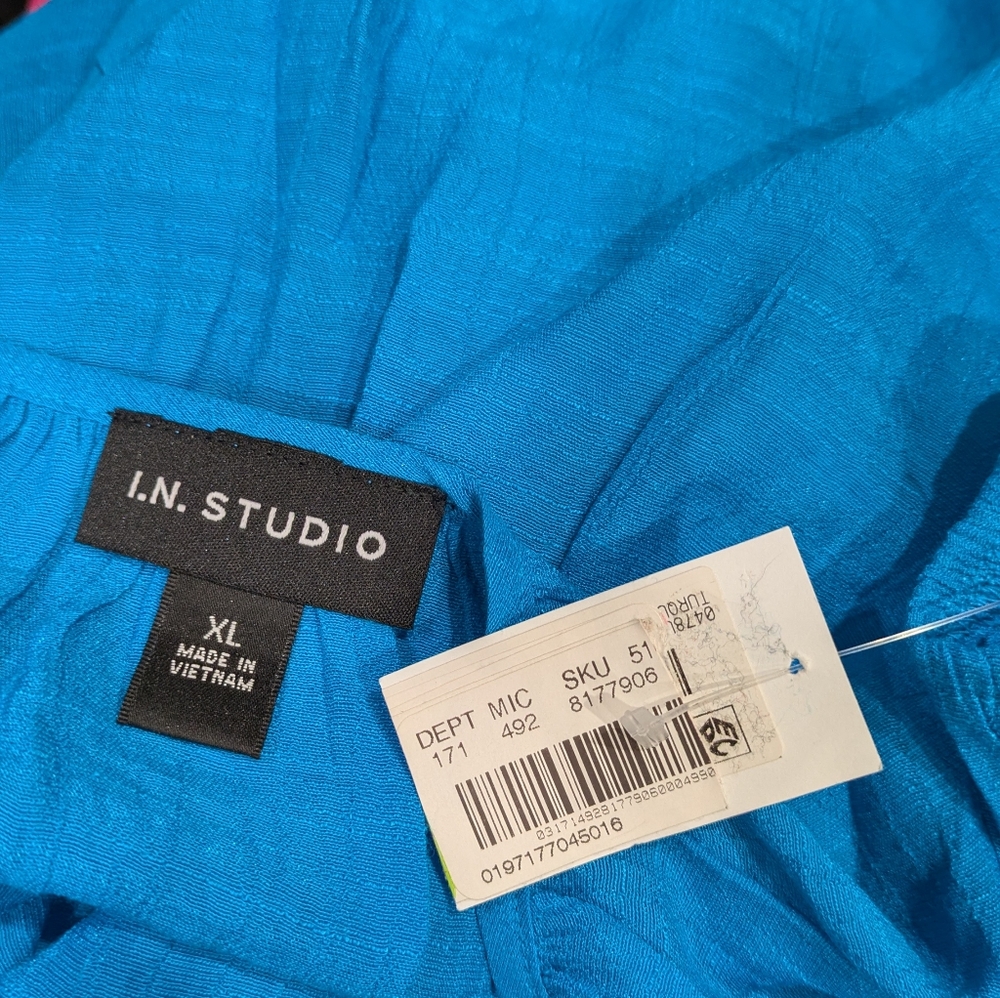 I.N. Studio Teal Textured Blouse Size Xl - Picture 7 of 8